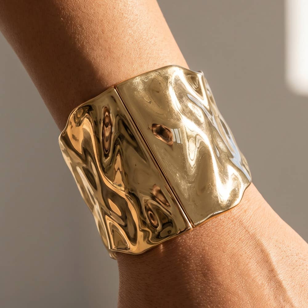 Crushed Gold Statement Cuff Bracelet
