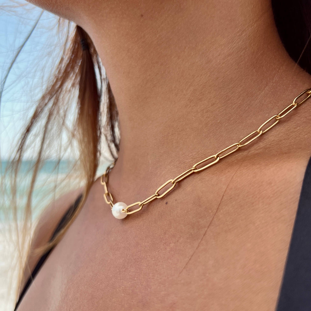 Pearl Paperclip Chain Necklace