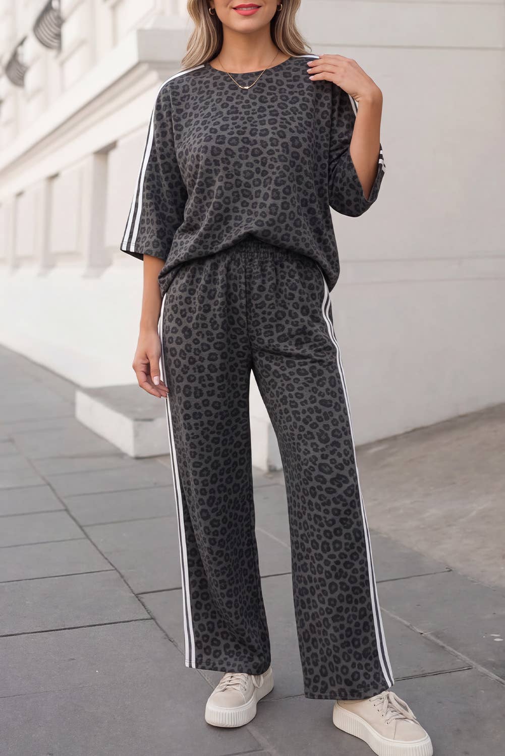 Leopard Side Stripe Pants Set
