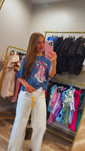 Walk By Faith Flower Boots Graphic Crop Tee – Blue