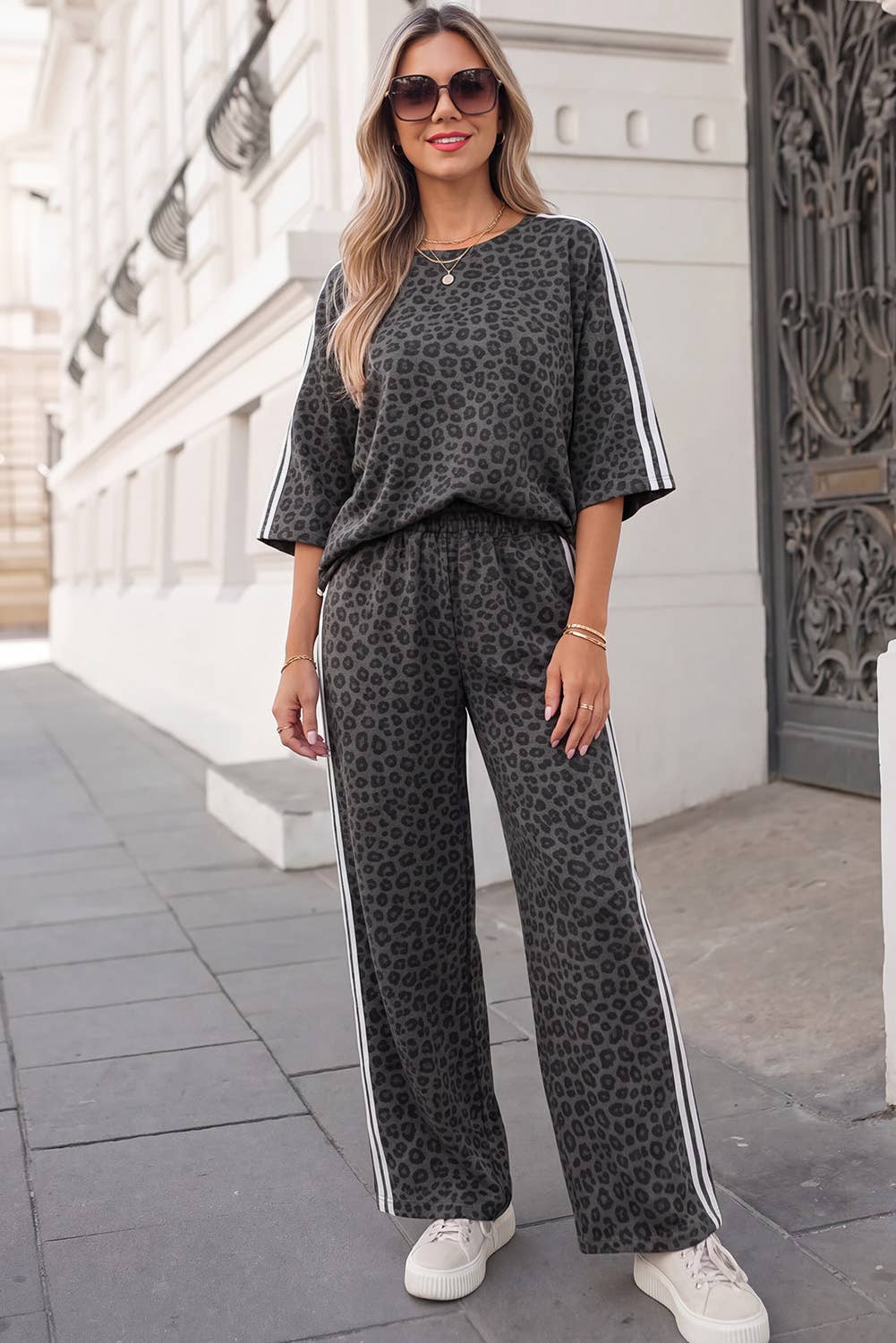 Leopard Side Stripe Pants Set