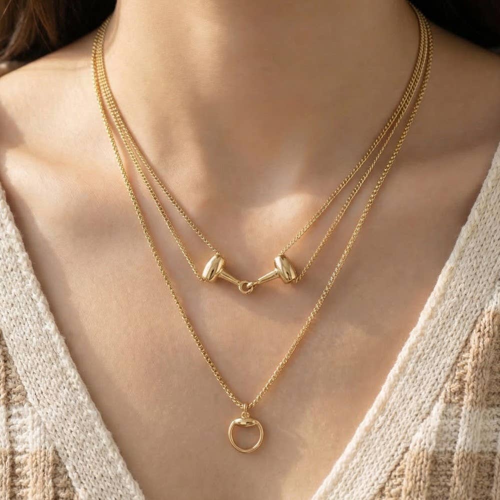 Layered Chain Interlock Bar Pendant Necklace