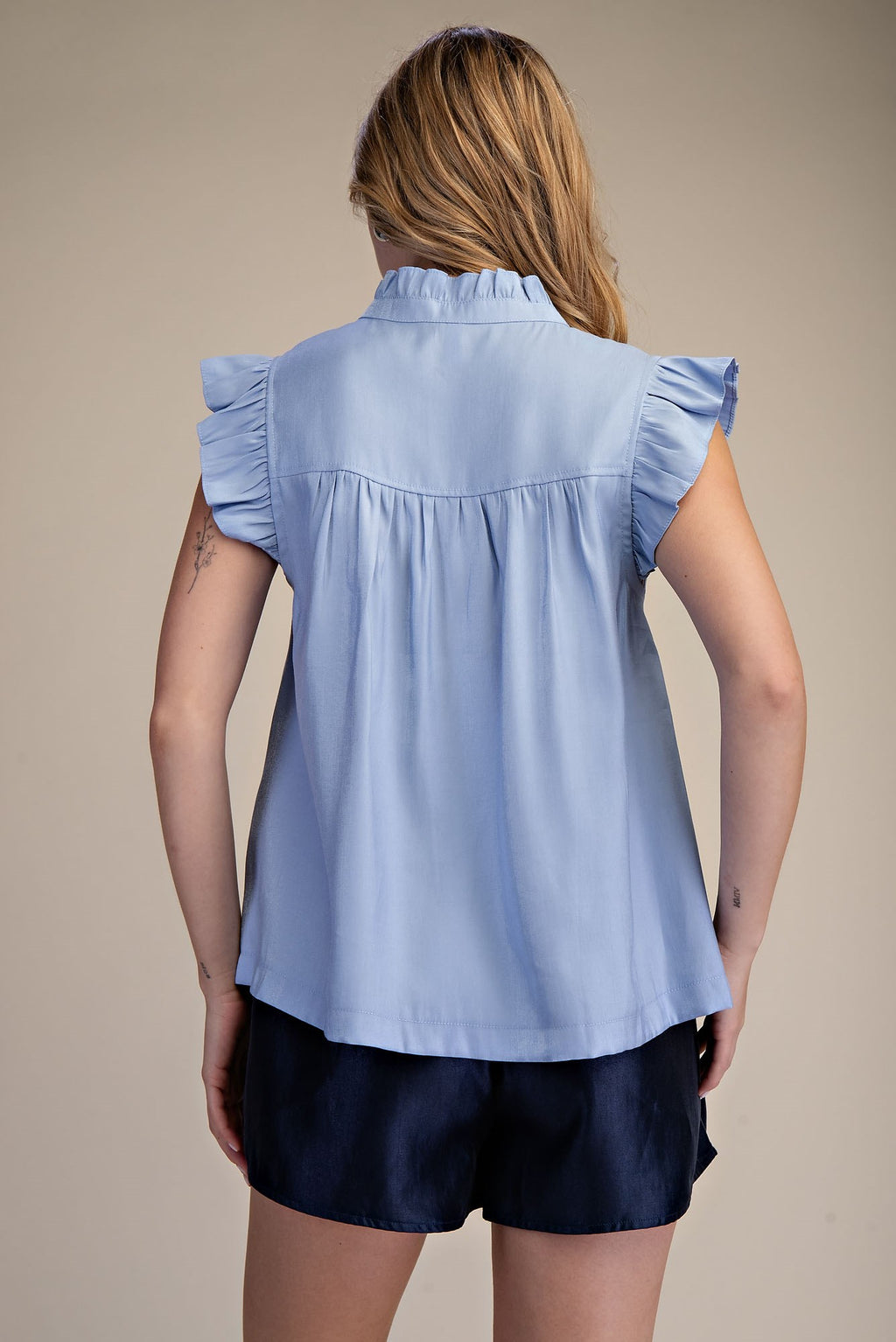 Blue Skies Ruffle Neck Top