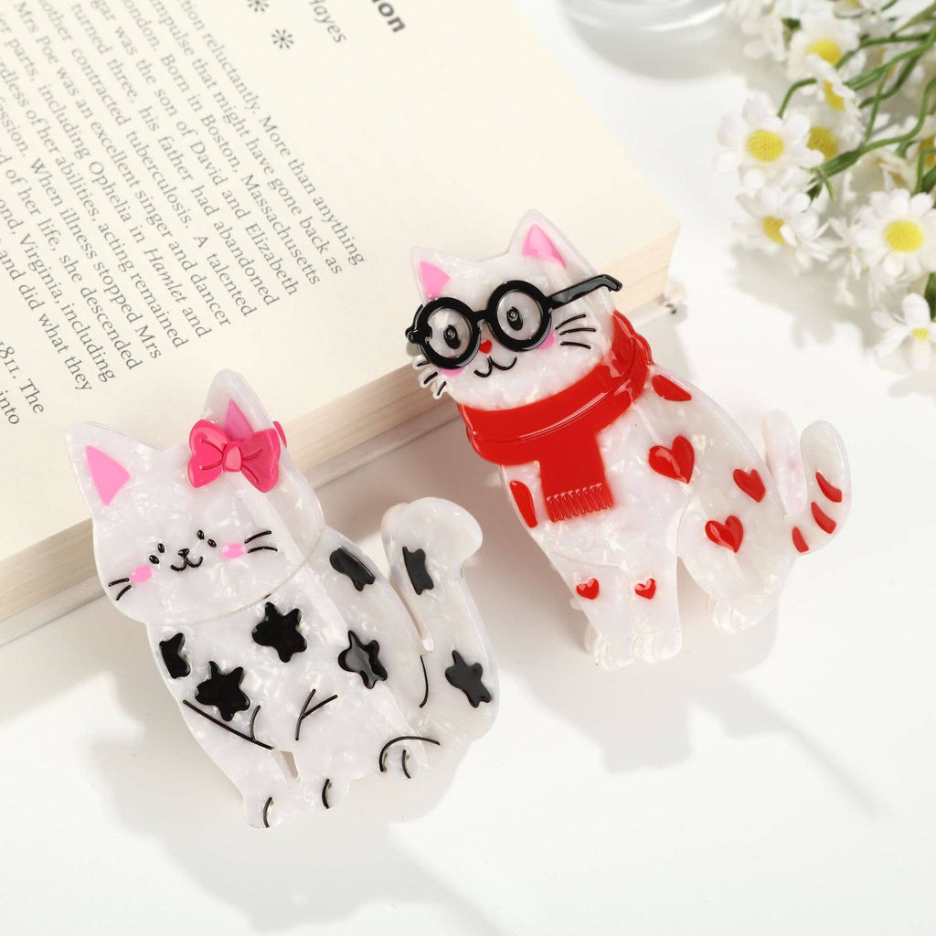 Cute Bow & Scarf Glasses Cat Hair Claw Clip