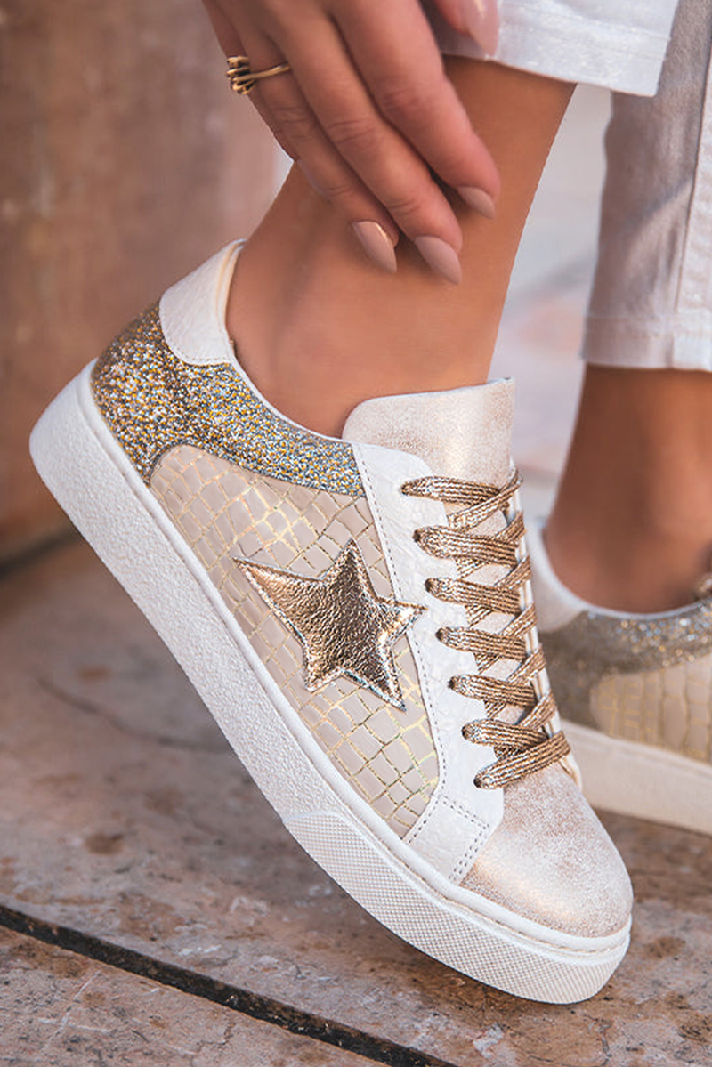 Glitter Star Patchwork Lace-up Sneakers