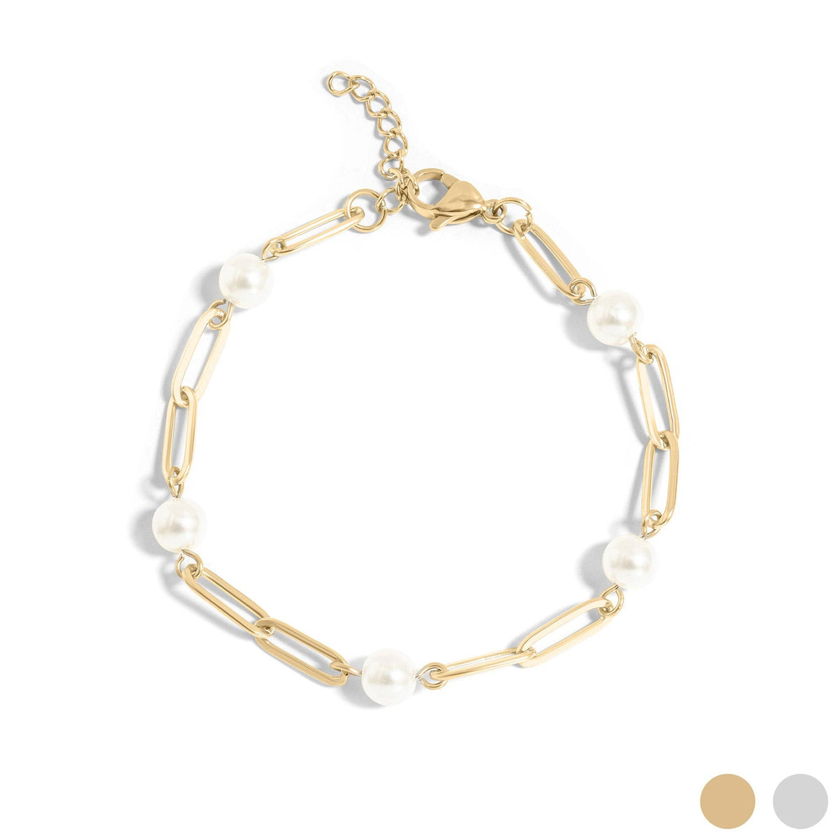 Station Pearl Paperclip Chain Bracelet