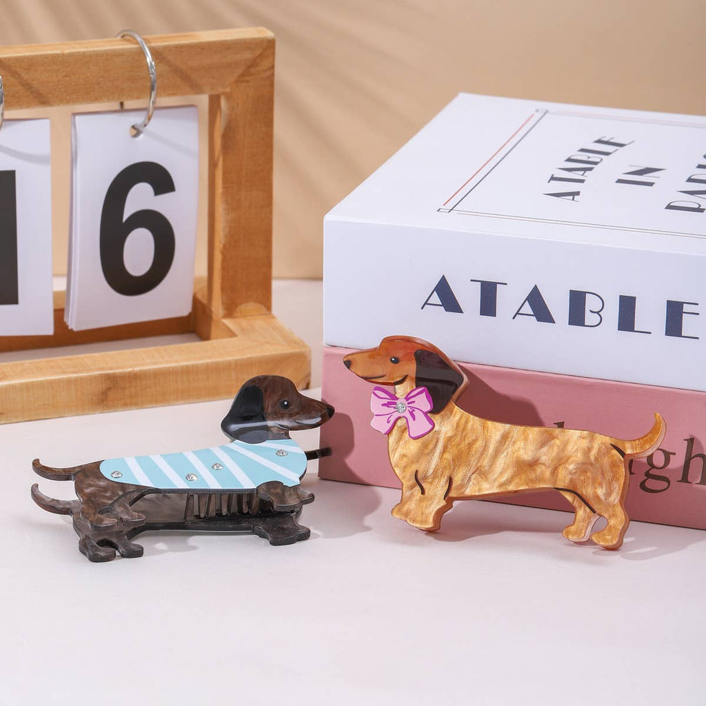 Bow & Stripe Dachshund Hair Claw Clip