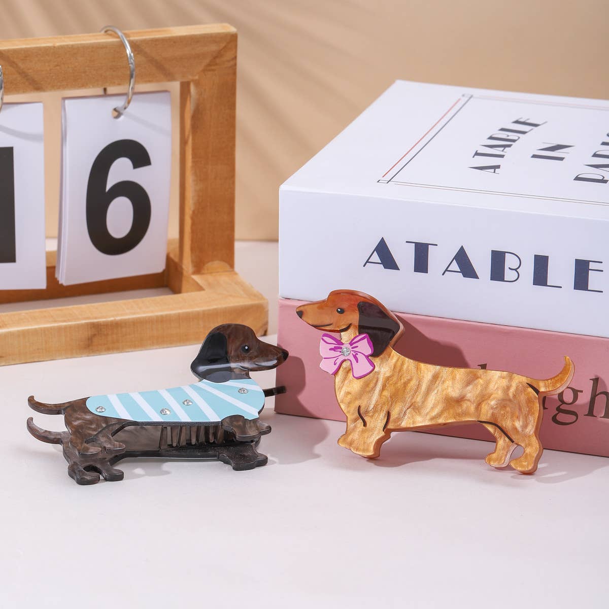 Bow & Stripe Dachshund Hair Claw Clip