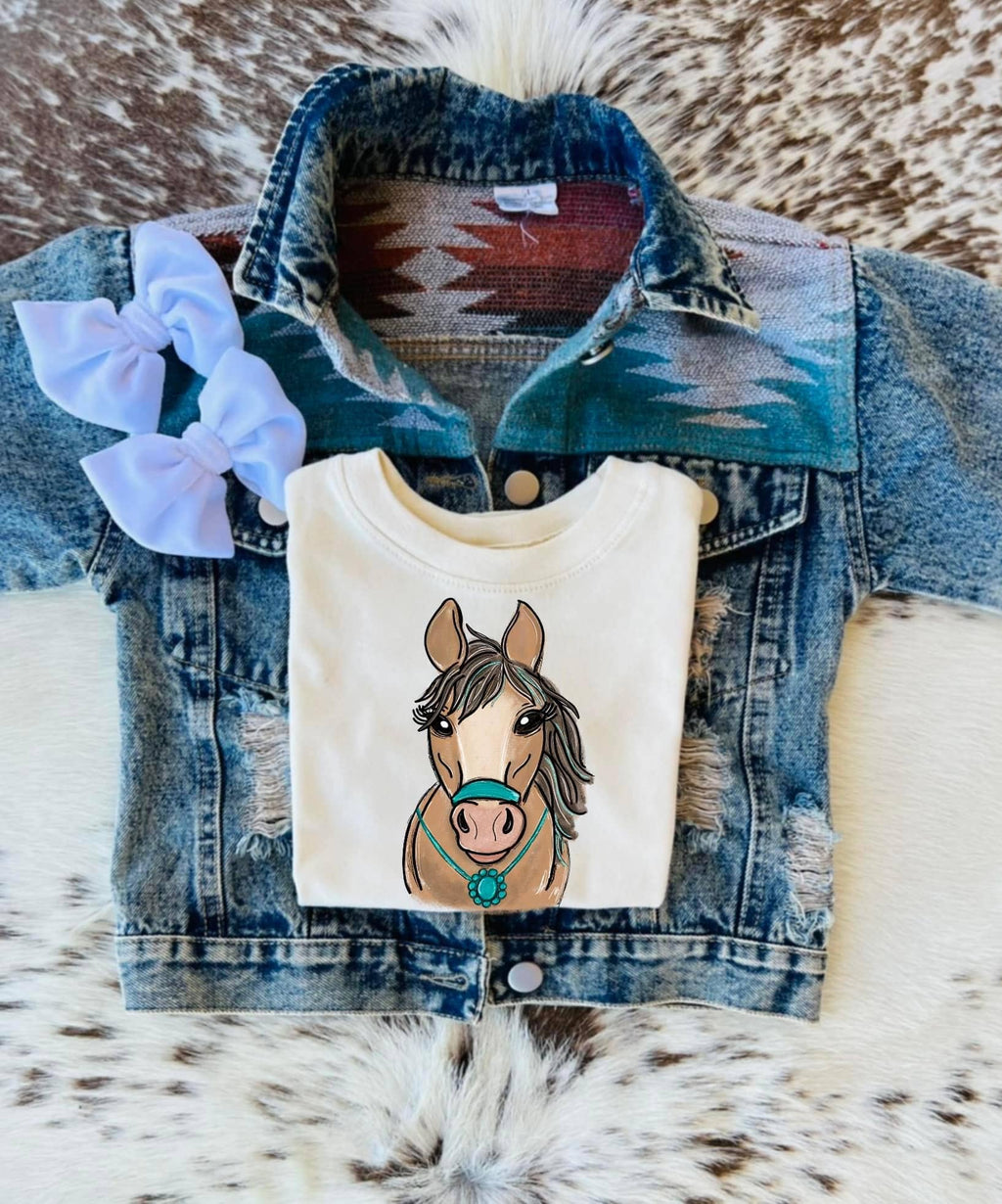 Little Cowgirl Turquoise Horse Tee