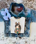 Little Cowgirl Turquoise Horse Tee