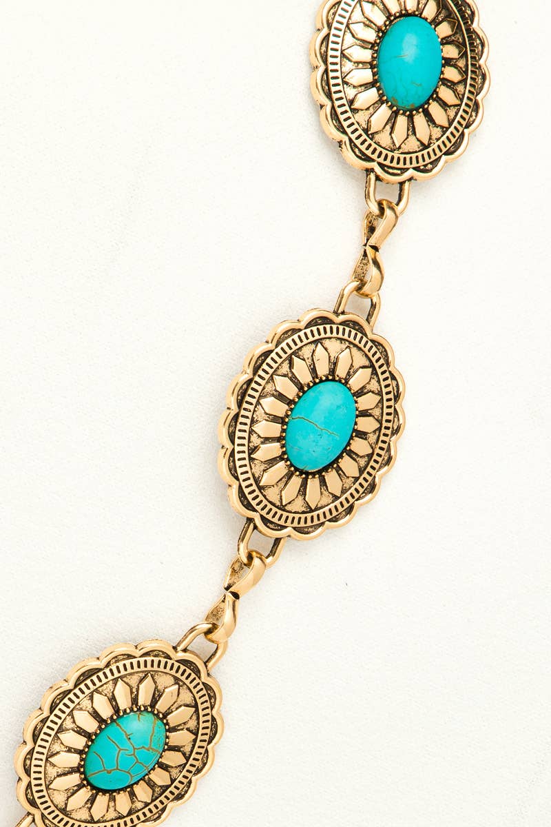 Floral Turquoise Concho Disc Chain Belt