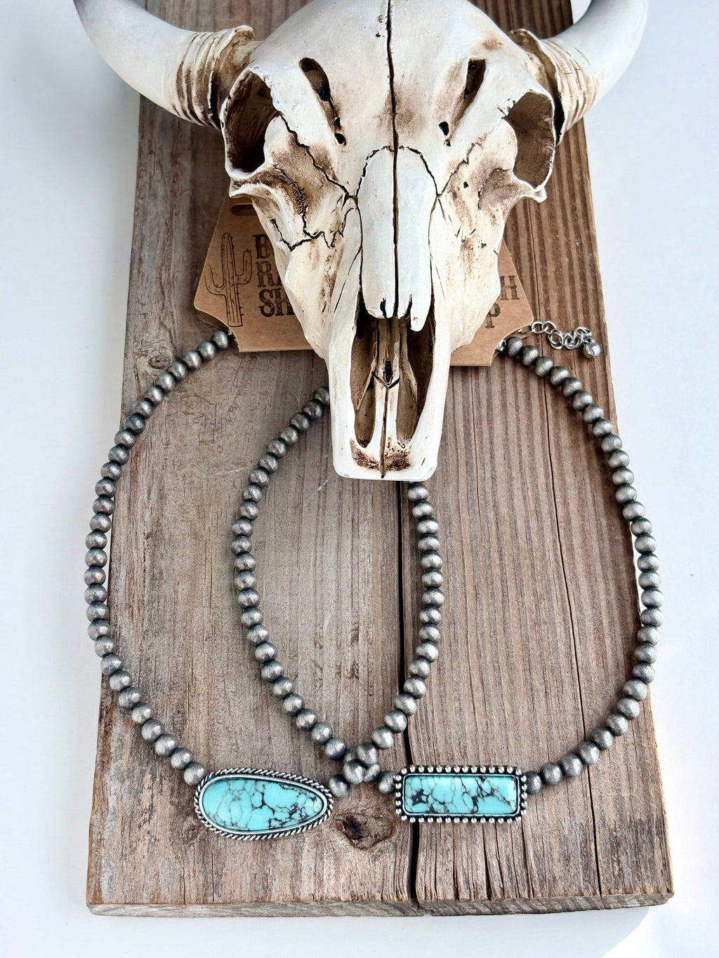 Western Turquoise Stone Pendant Navajo Pearl Choker Necklace