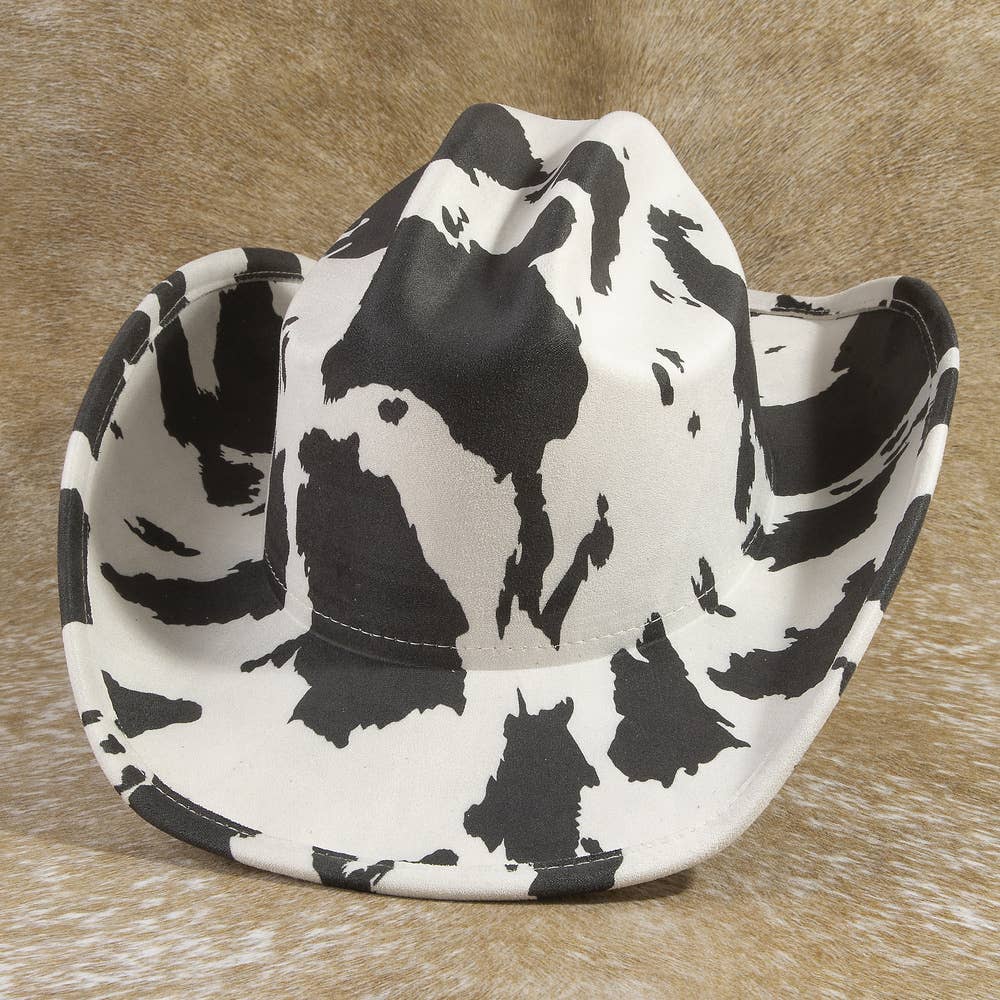 Faux Suede Cow Print Western Cowboy Hat
