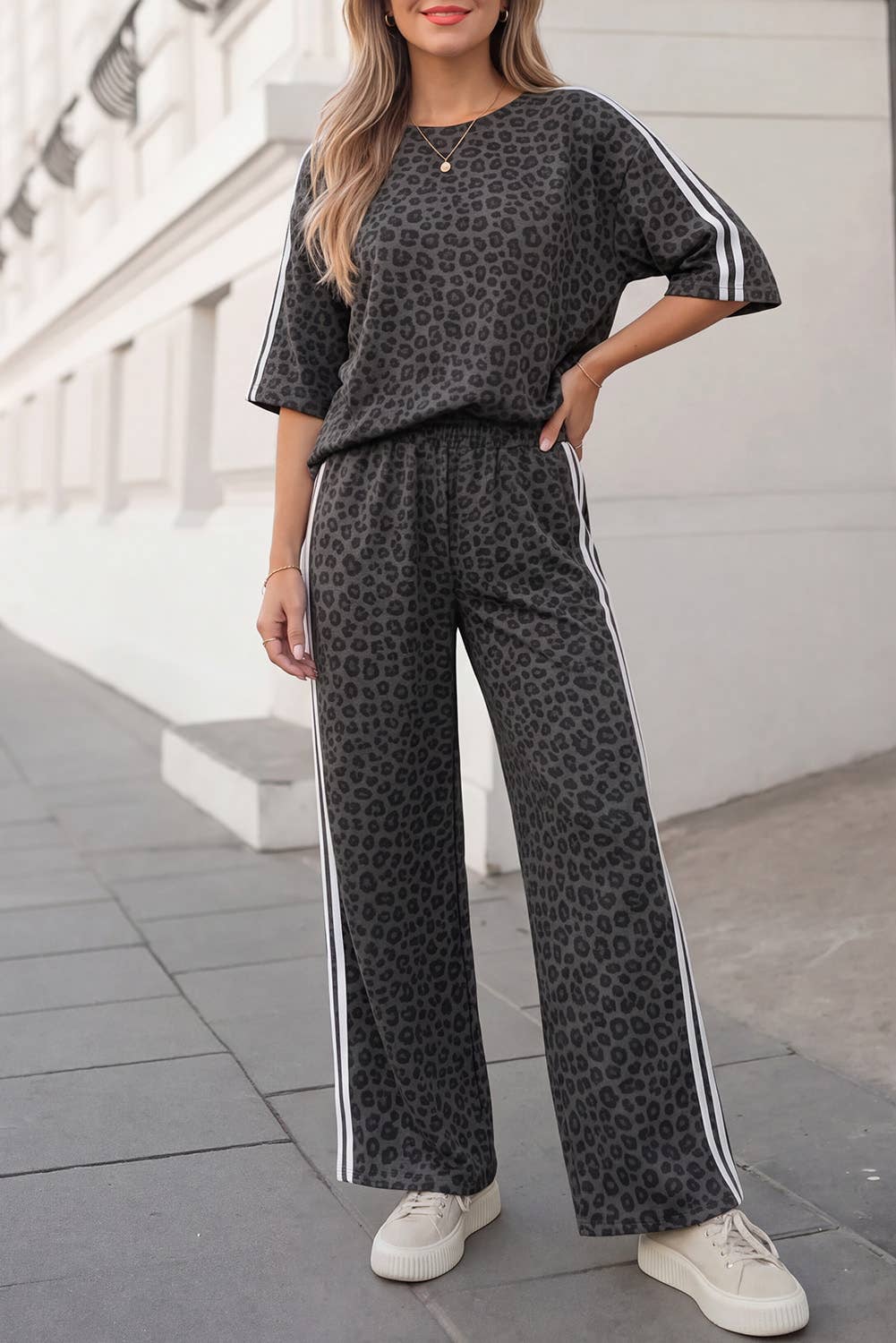 Leopard Side Stripe Pants Set