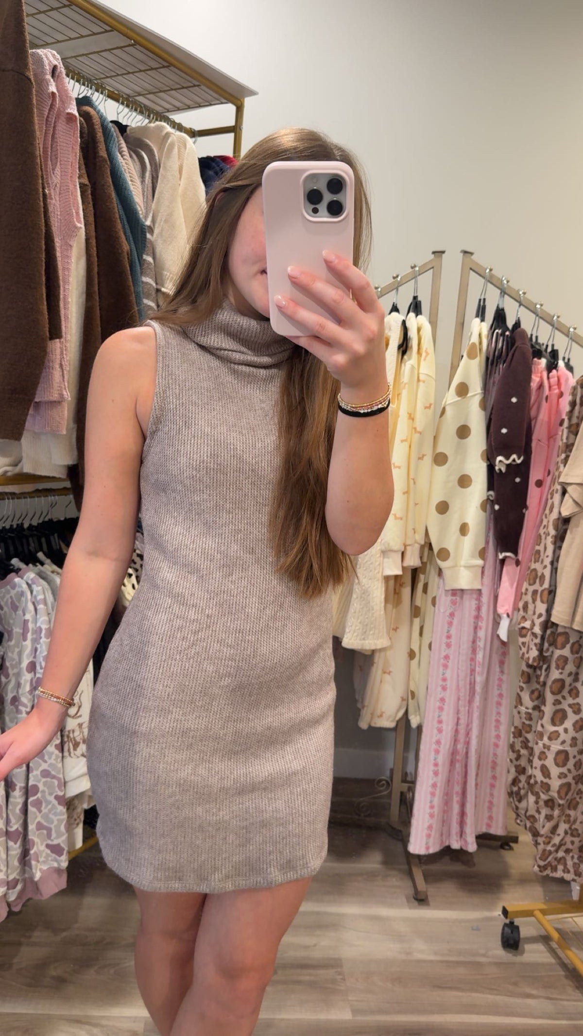 Cozy Chic Cowl Neck Sweater Dress Taupe