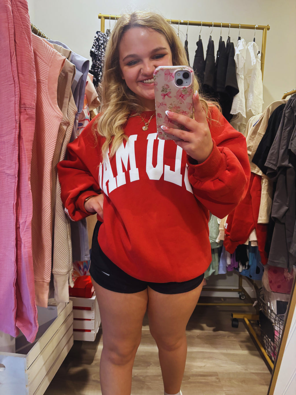 Lulu Mac Crimson & White Puff Sweatshirt