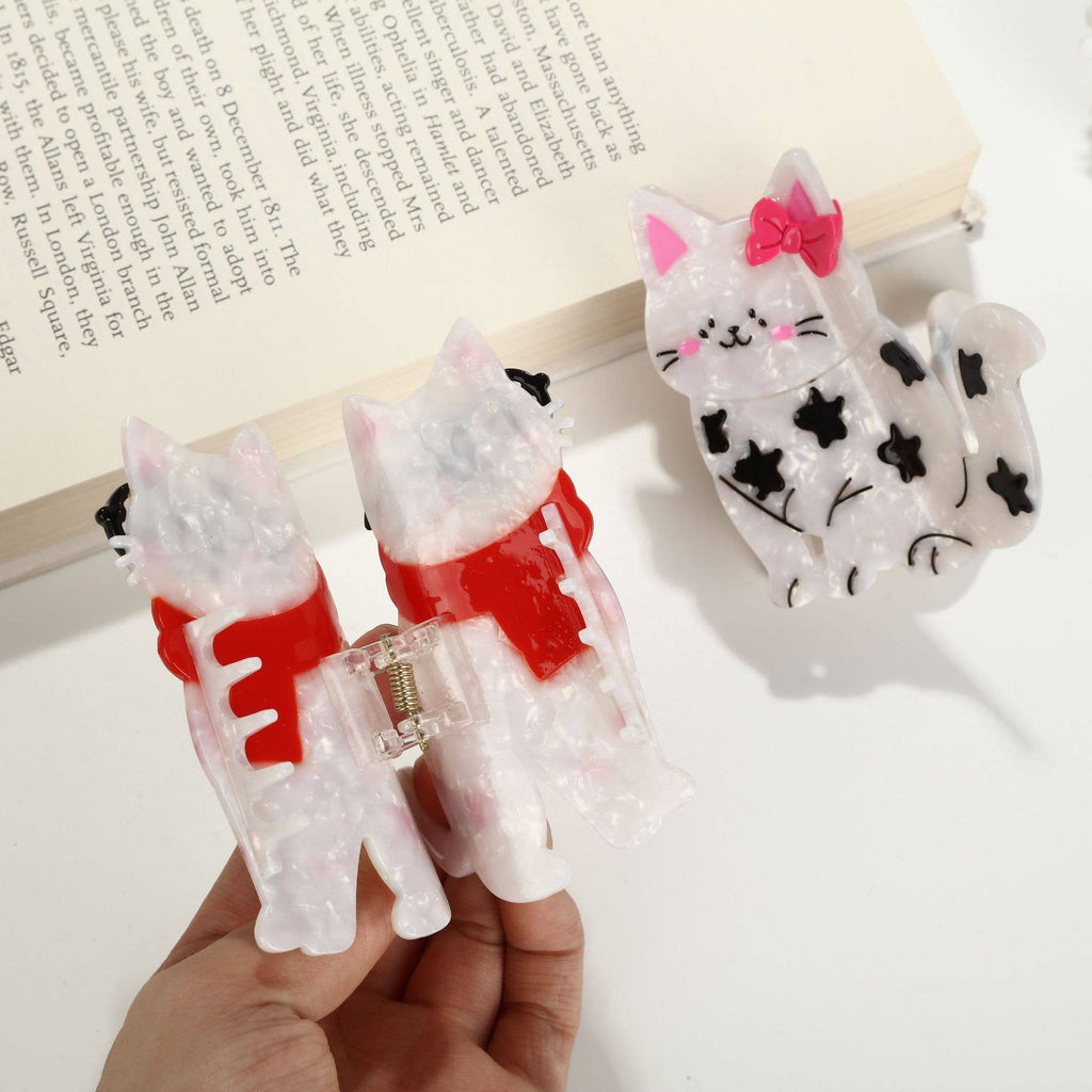 Cute Bow & Scarf Glasses Cat Hair Claw Clip