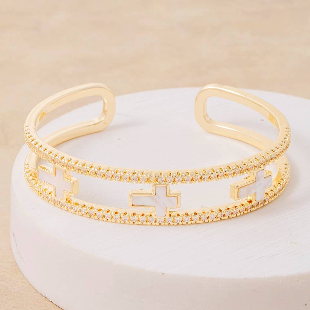 Pave Double Row Cross Cuff Bracelet