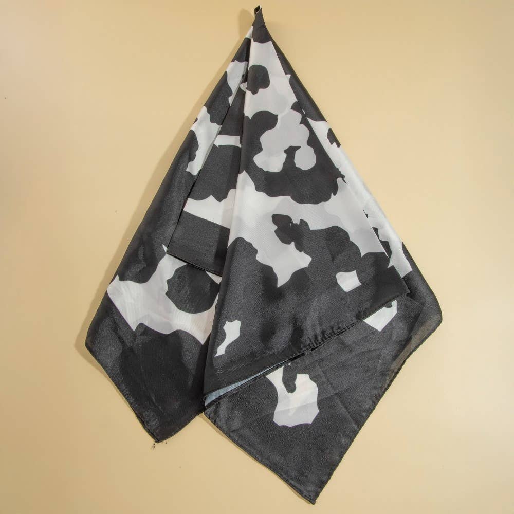 Black Cow Print Square Bandana Scarf