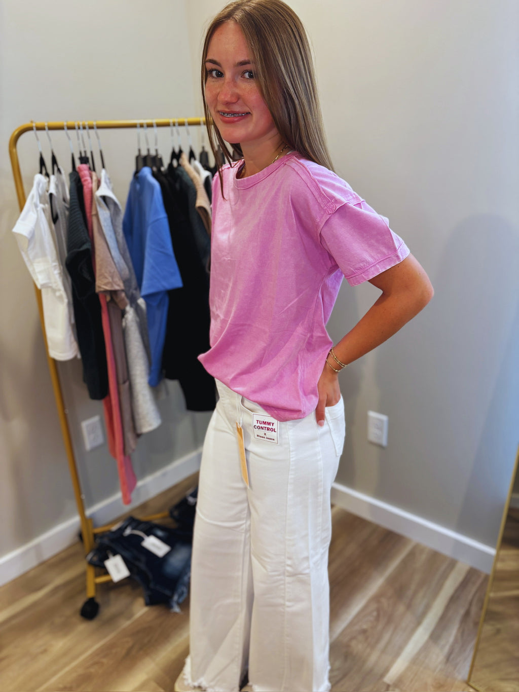 Risen Tummy Control High Rise Palazzo White