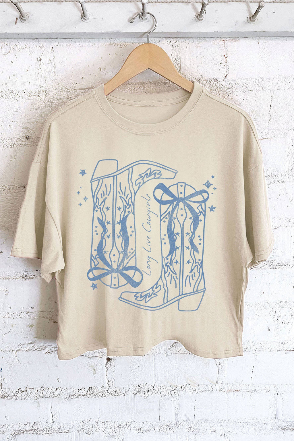 Long Live Cowgirl Western Bow Boots Graphic Crop Tee
