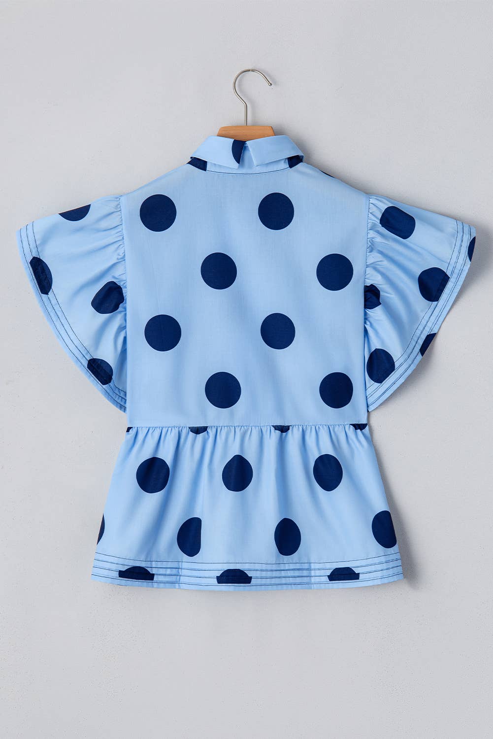 Polka Dot Ruffled Buttoned Collared Blouse