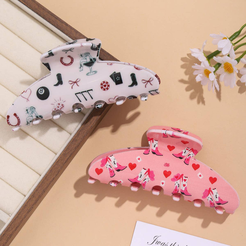 Cowgirl Boot & Western Casino Symbols Print Hair Clip