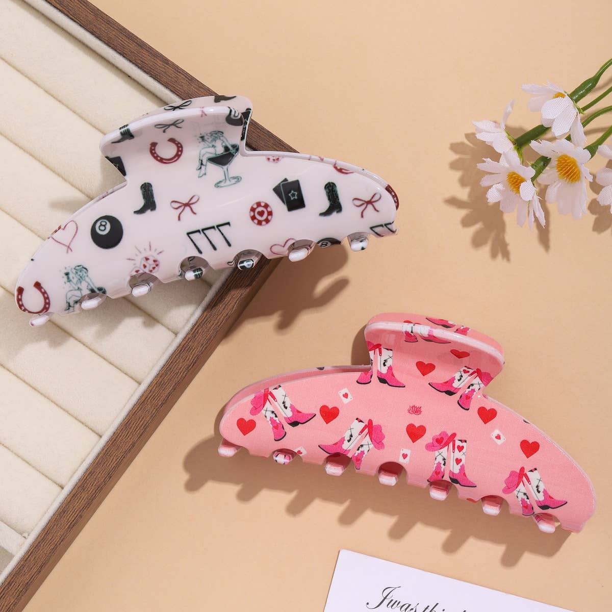 Cowgirl Boot & Western Casino Symbols Print Hair Clip