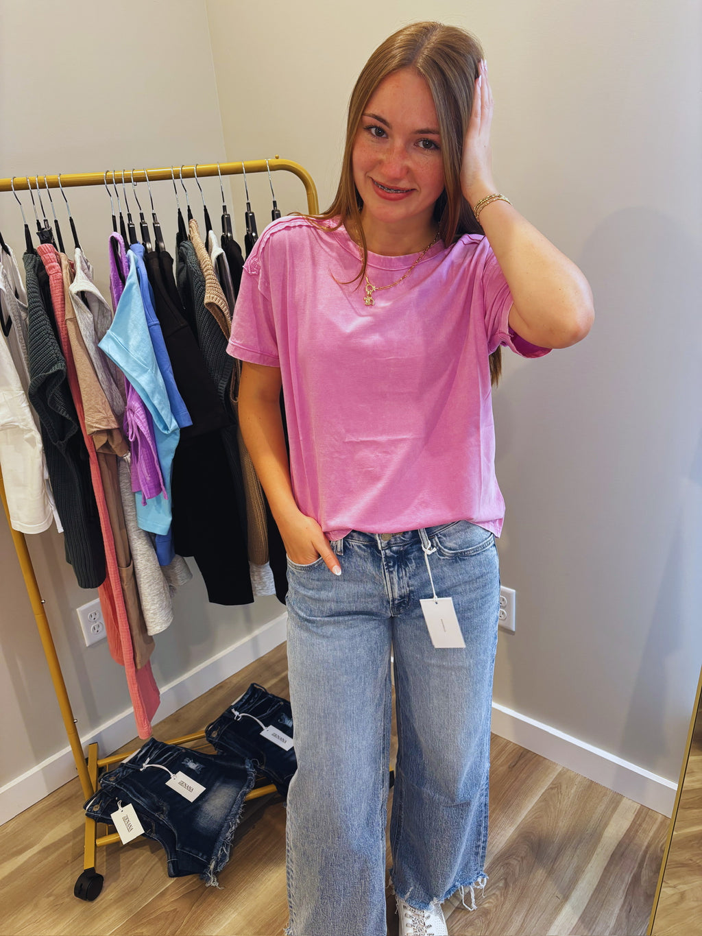 Vervet Mid Rise Frayed Hem Ankle Wide Leg Jeans