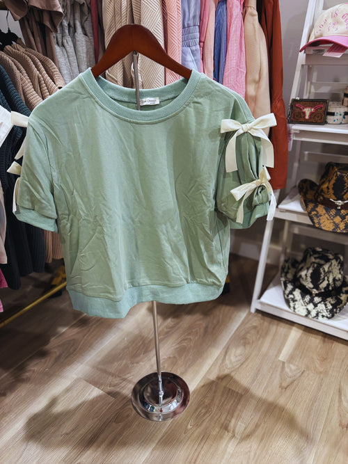Bluebell Bow Sleeve Top Green