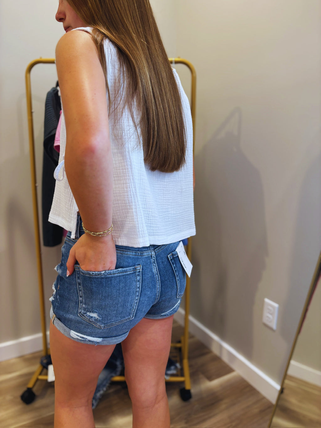 Vervet High Rise Patched Double Cuffed Shorts