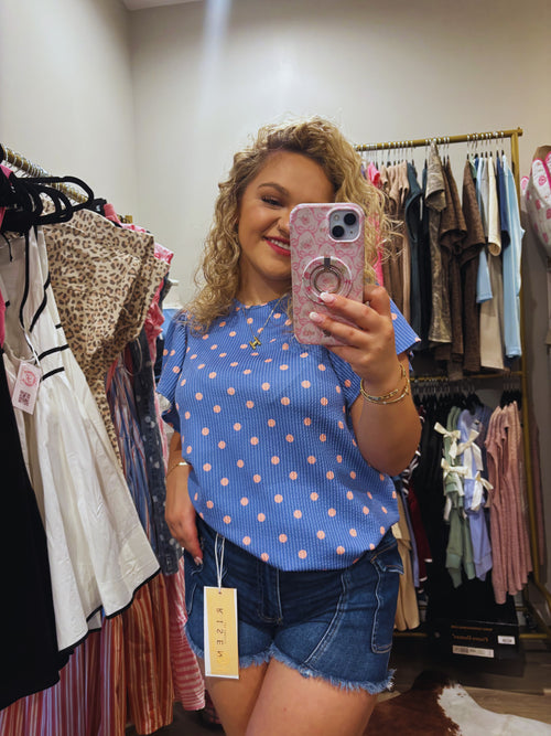 Cotton Candy Dot Ruffle Sleeve Top