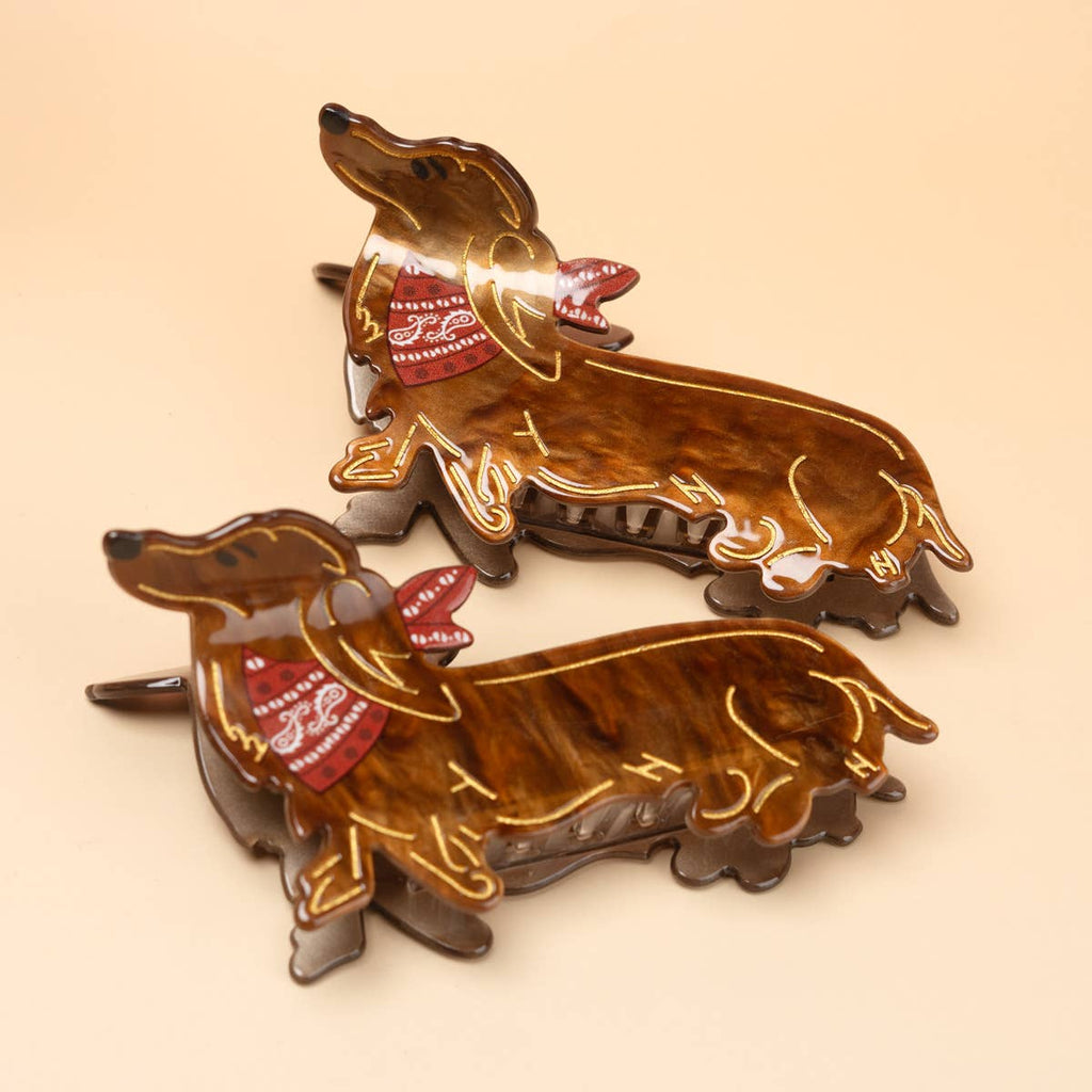 Bandana Adorned Dachshund Hair Claw Clip