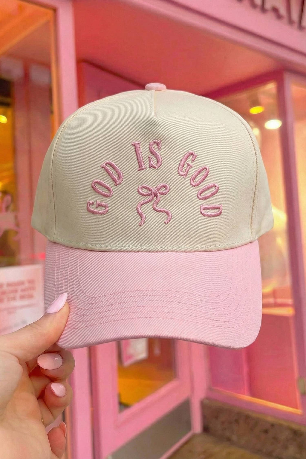 God Is Good Embroidered Bow Baseball Cap