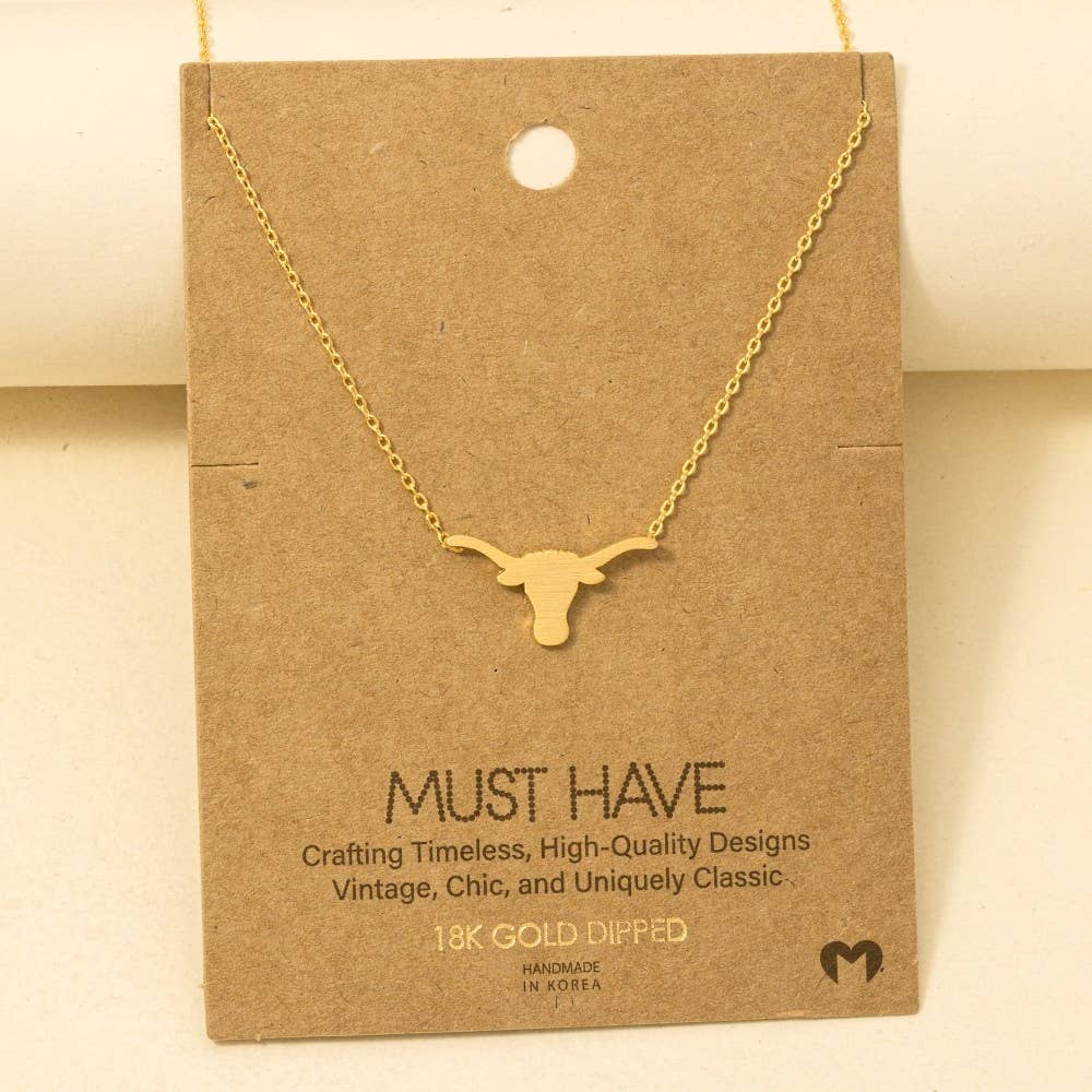Gold Dipped Bull Head Pendant Necklace