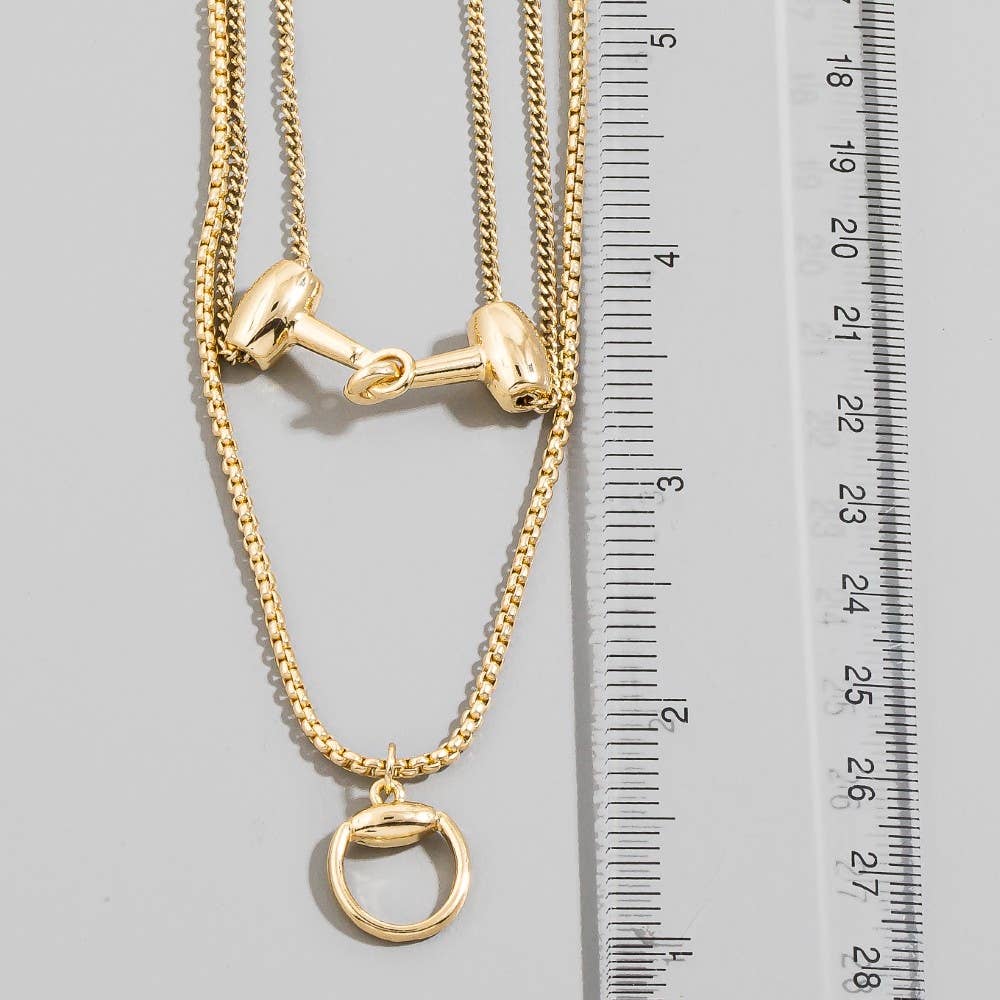 Layered Chain Interlock Bar Pendant Necklace