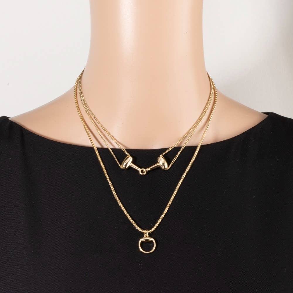 Layered Chain Interlock Bar Pendant Necklace
