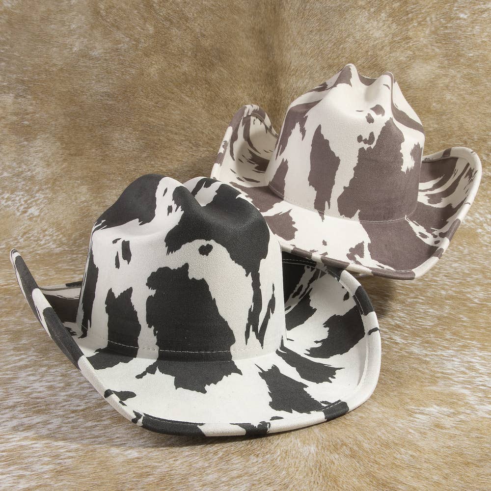 Faux Suede Cow Print Western Cowboy Hat