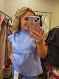 Blue Skies Ruffle Neck Top