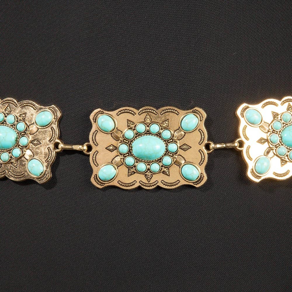 Western Turquoise Rectangle Concho Chain Belt