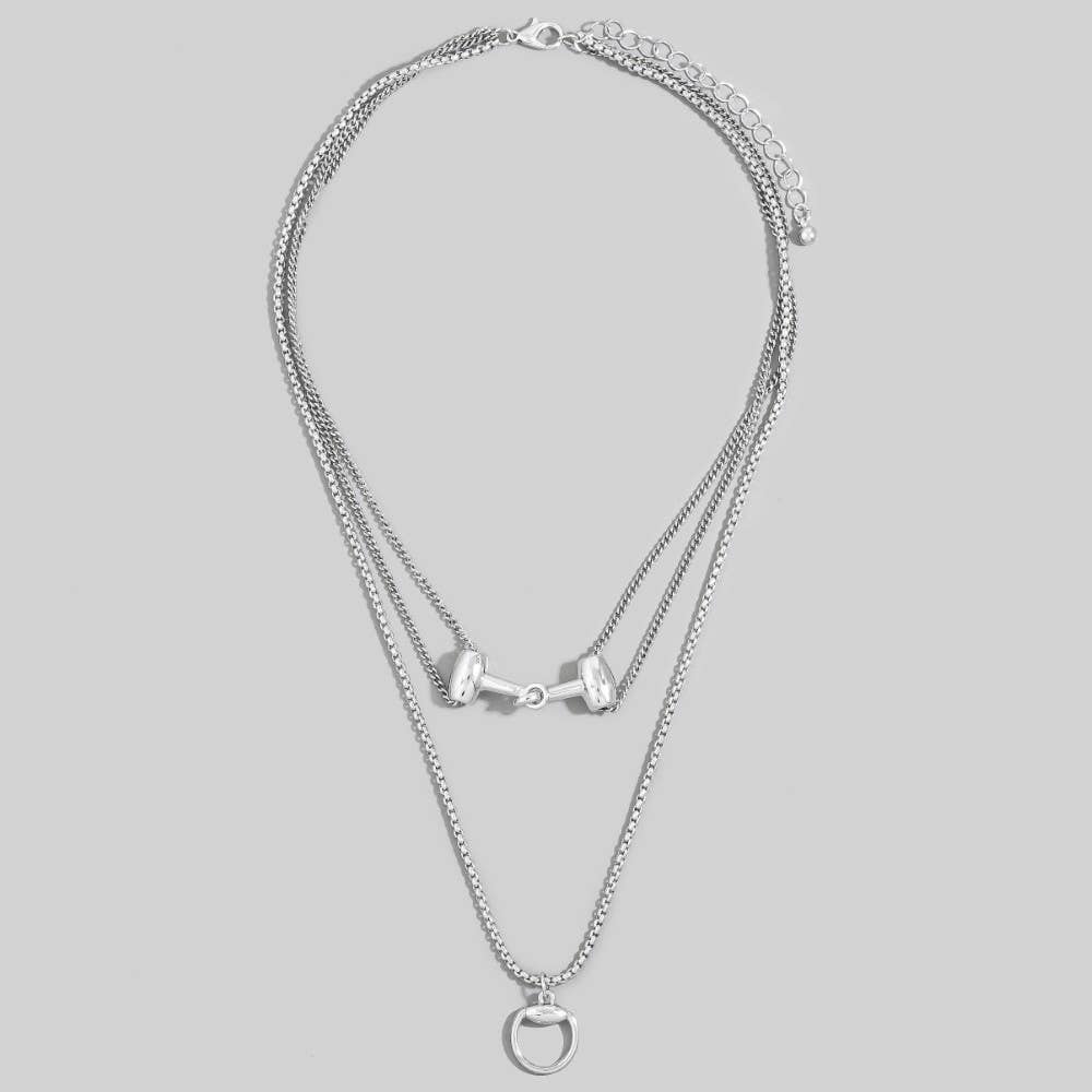 Layered Chain Interlock Bar Pendant Necklace