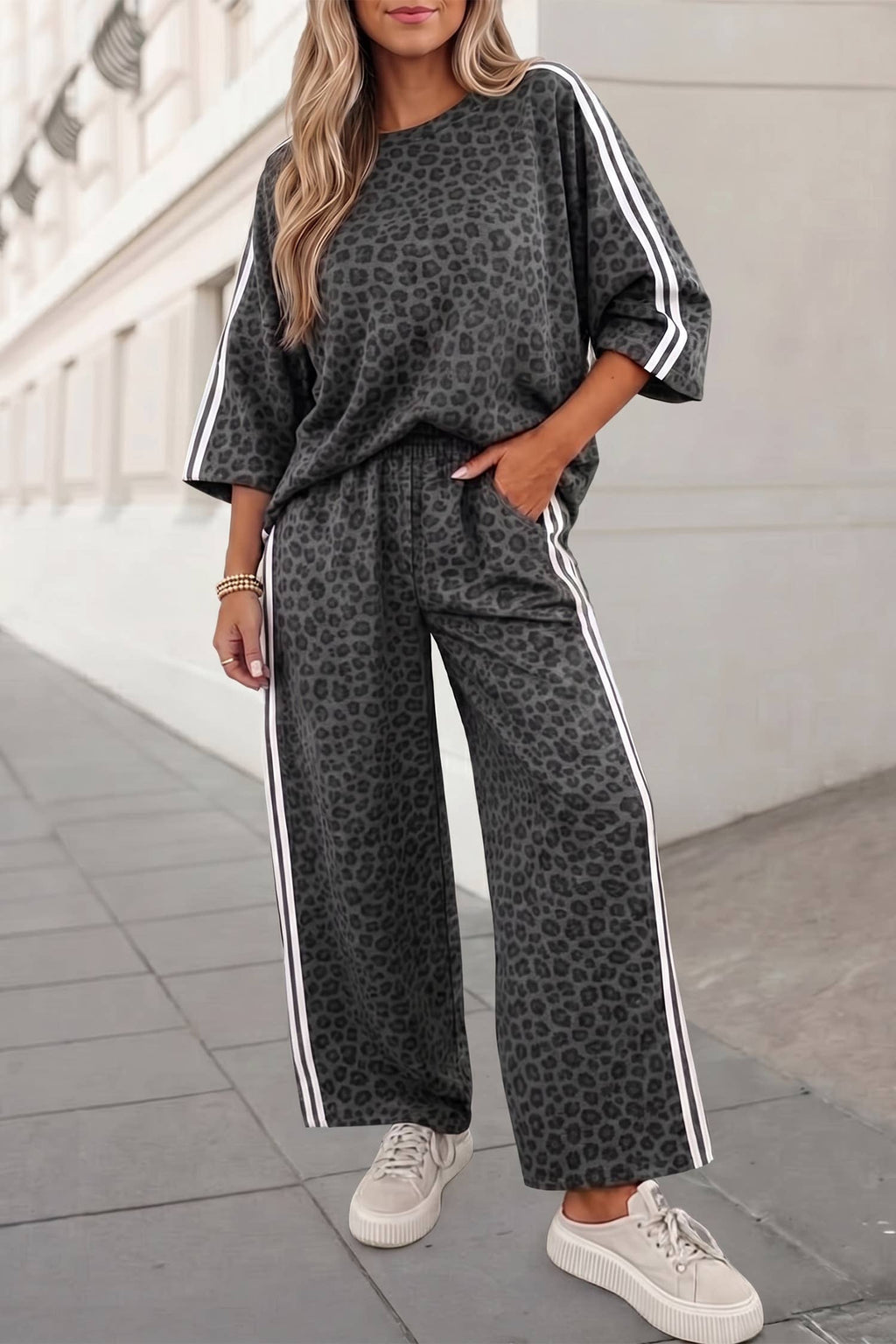 Leopard Side Stripe Pants Set