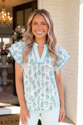 Floral Flutter Sleeve V-Neck Top