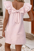 Textured Bow Back Flutter Sleeve Mini Dress