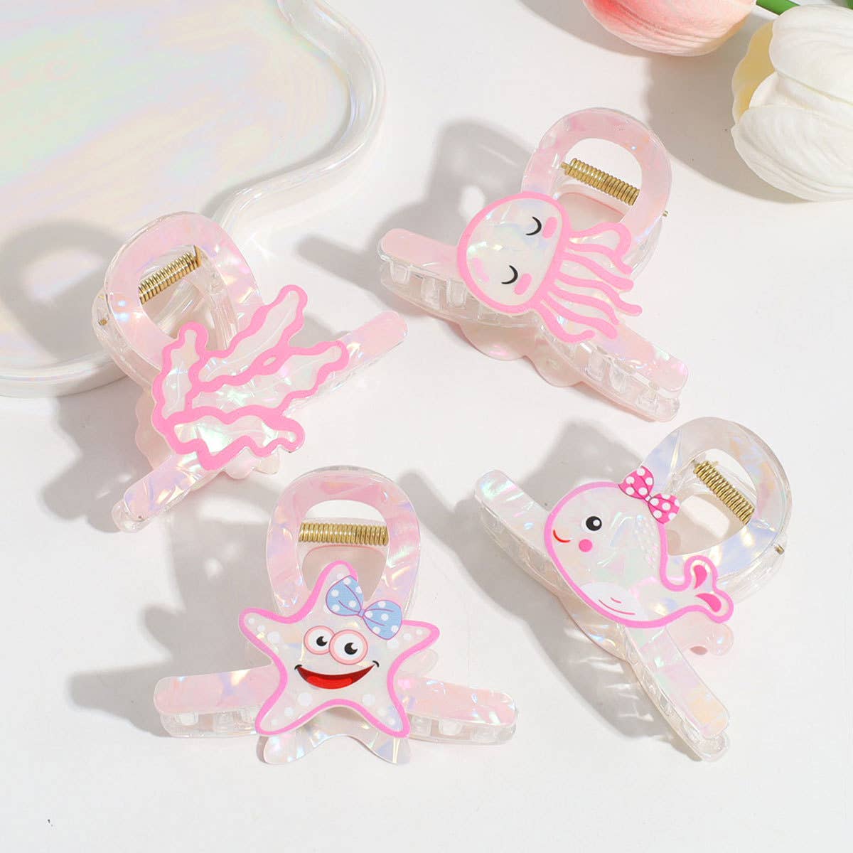 Cartoon Iridescent Ocean Animal Design Hair Claw Clip