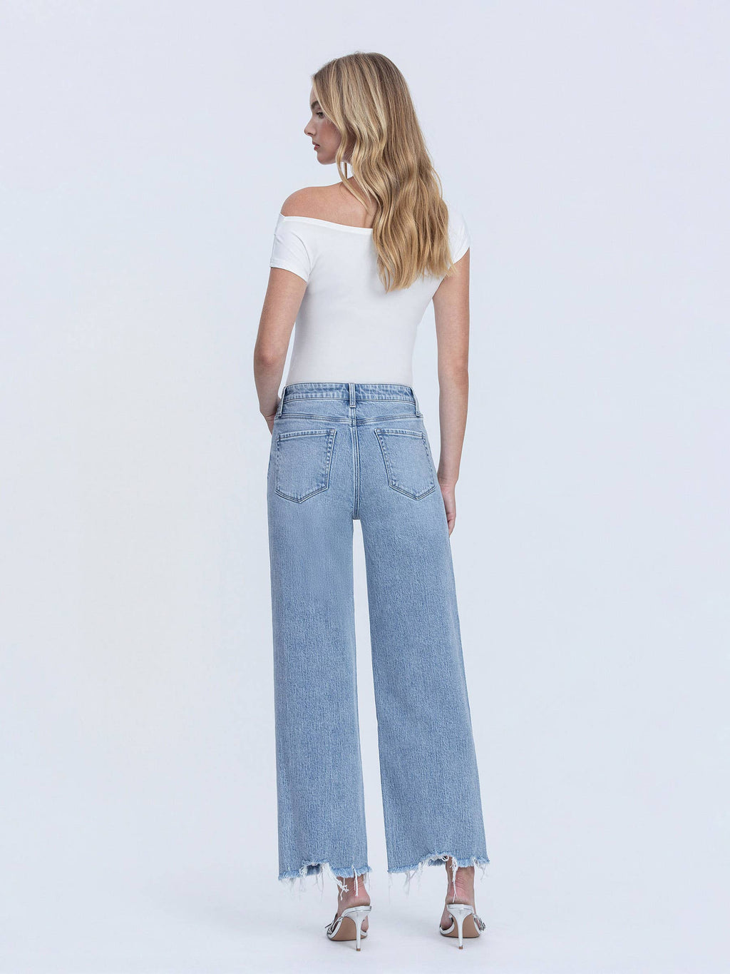 Vervet Mid Rise Frayed Hem Ankle Wide Leg Jeans