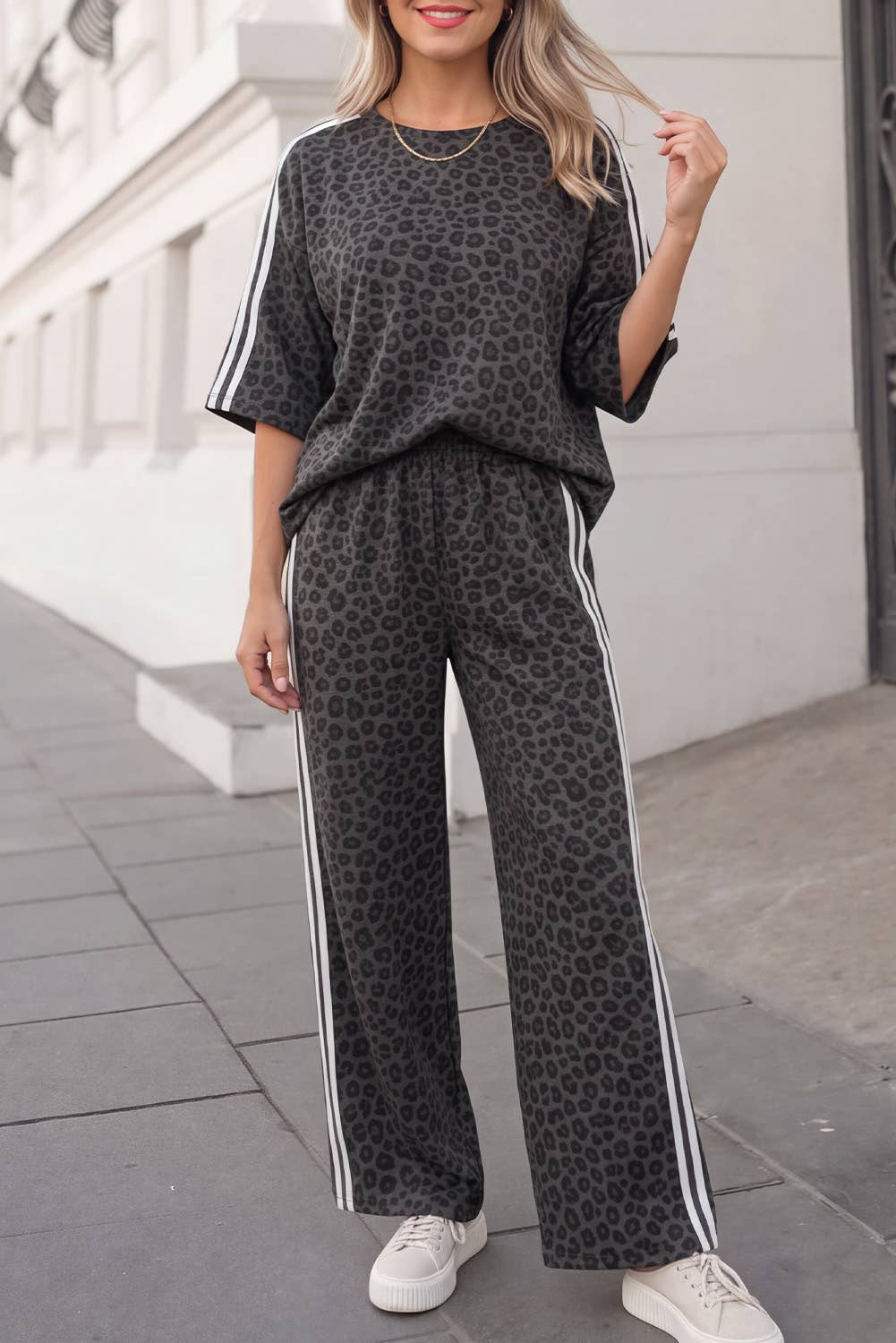 Leopard Side Stripe Pants Set