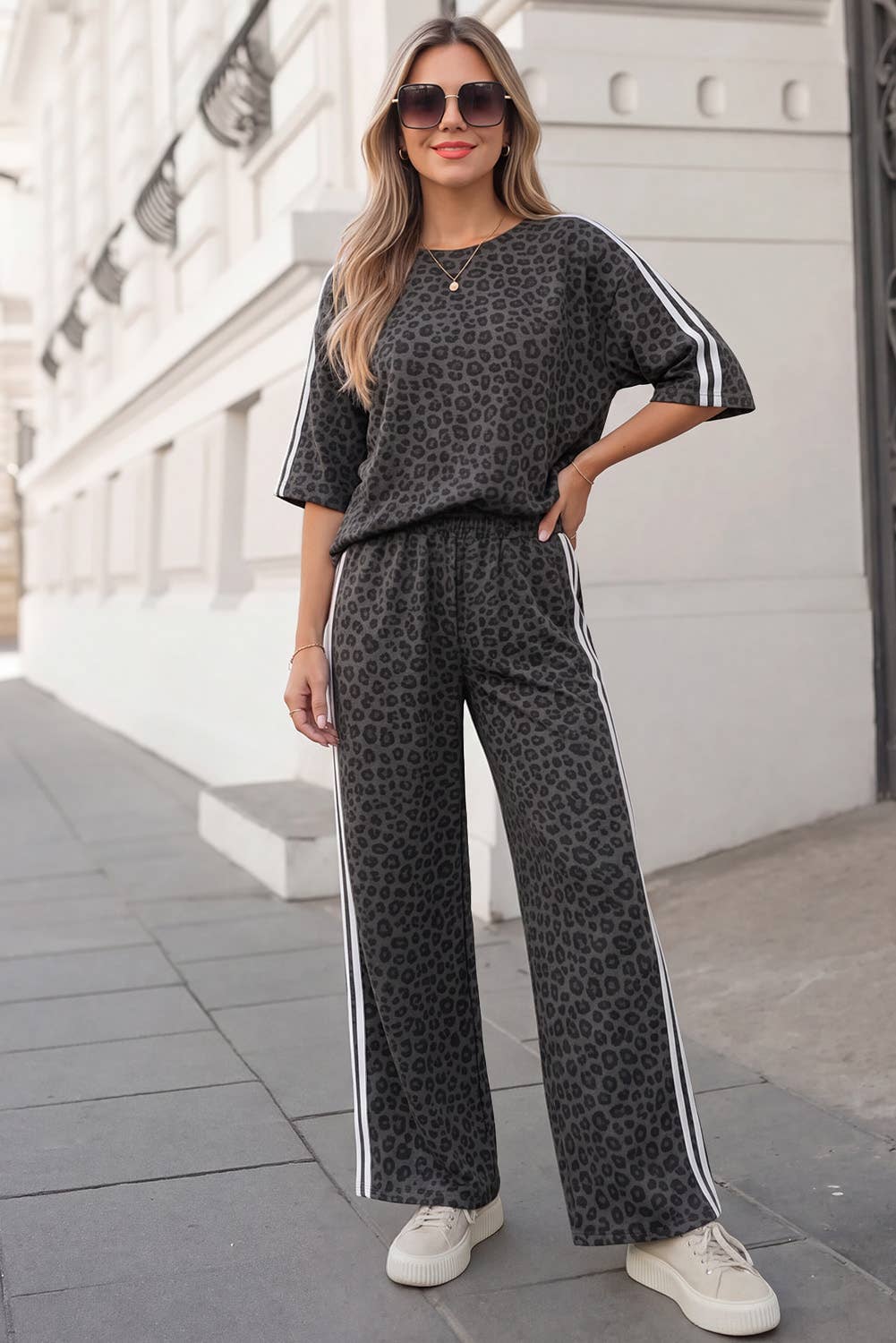 Leopard Side Stripe Pants Set