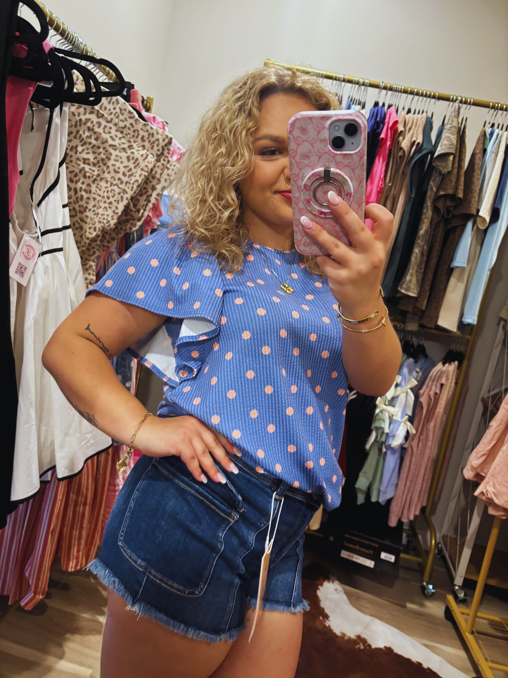 Cotton Candy Dot Ruffle Sleeve Top