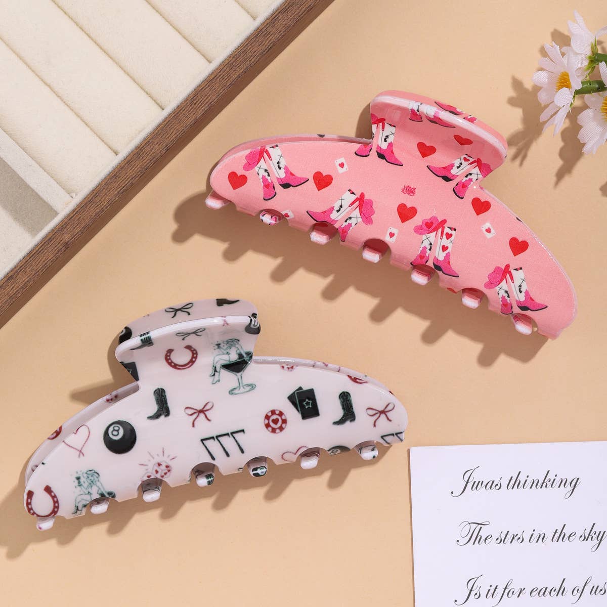 Cowgirl Boot & Western Casino Symbols Print Hair Clip